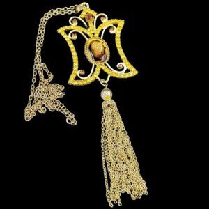 Huge Vintage Dodds Glass Cameo Rhinestone Necklace